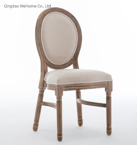 Solid Wood French Louis Xiv Chair with Beige Linen Fabric