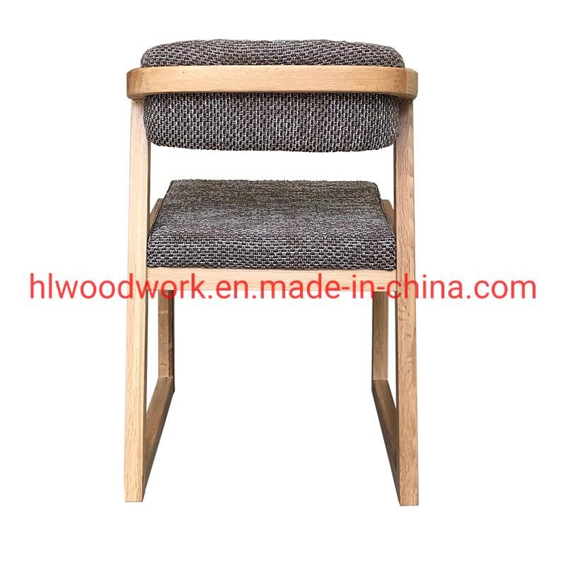 Dining Chair H Style Oak Wood Frame Brown Fabric Cushion Modern furniture