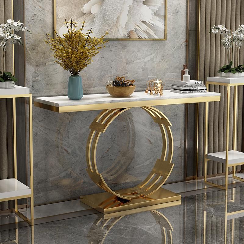 Luxury Modern Design Gold Stainless Steel Tempered Glass Top Rectangle Console Table