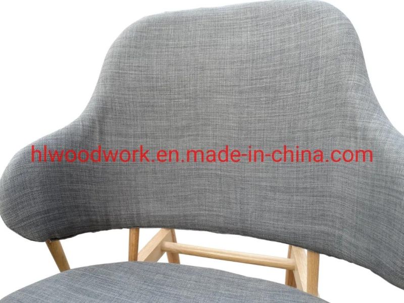 Grey Fabric Back and Cushio Arm Chair with Natural Aok Wood Frame Living Room Coffee Shop Armchair Office Chair Resteraunt Sofa