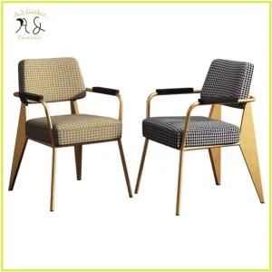 Light Luxury Industrial Metal High Grade Fabric Arm Chair Restaurant Dining Chair