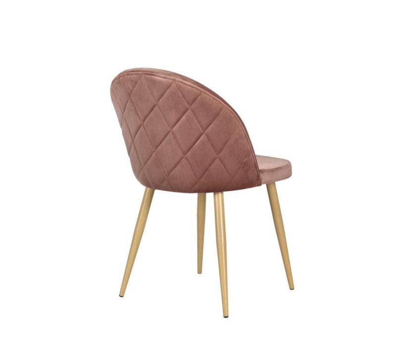 Factory Simple Low Price Home Indoor Velvet Micro Fabric Pink Leisure Armrest Restaurant Hotel Modern Metal Nordic Upholstered Dining Chair Wholesale Market