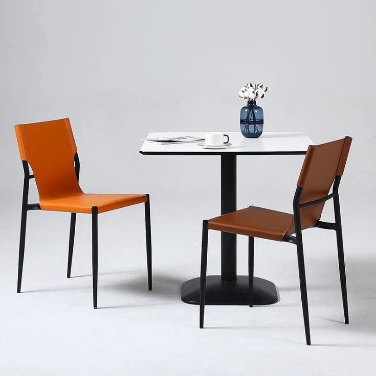 Retro Vintage PU Leather Upholstery Stackable Restaurant Dining Chairs