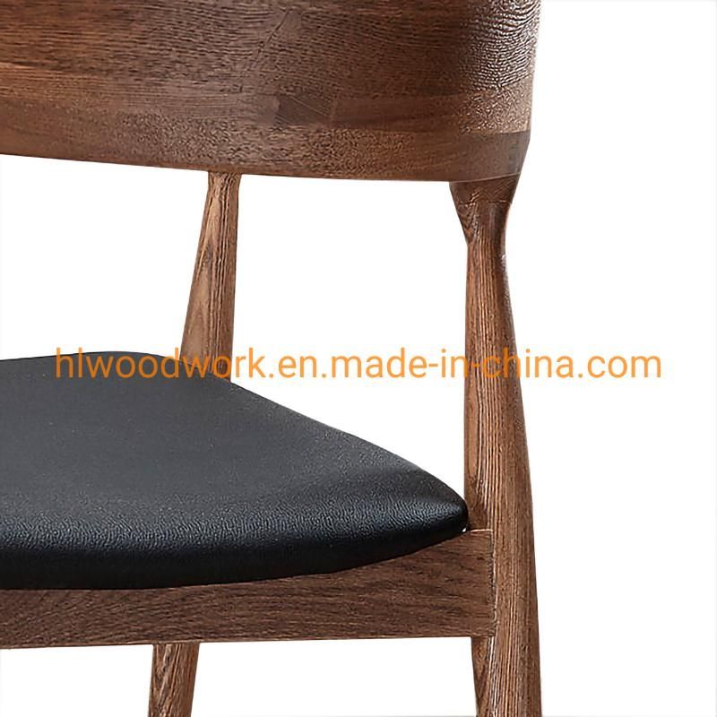 High Quality Hot Selling Modern Design Furniture Dining Chair Oak Wood Walnut Color Black PU Cushion Wooden Chair Hotel Furniture Hotel Armchair Dining Chair