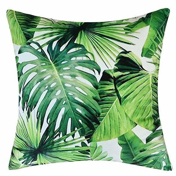 Tropical Plant Leaf Printing Pillow Sofa Cushion with Super Soft Velvet Fabric 100% Polyester