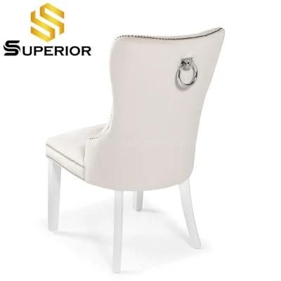 Modern European Style Creamy-White Fabric Dining Chair with Knocker Back