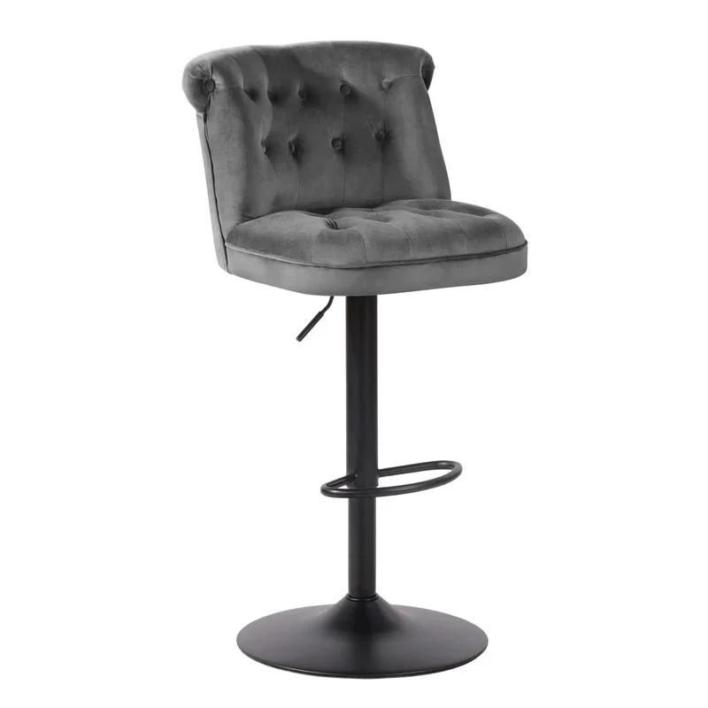 Home Furniture Swivel Adjustable Classic Back Fabric Seat Bar Chair with Stool Metal Legs