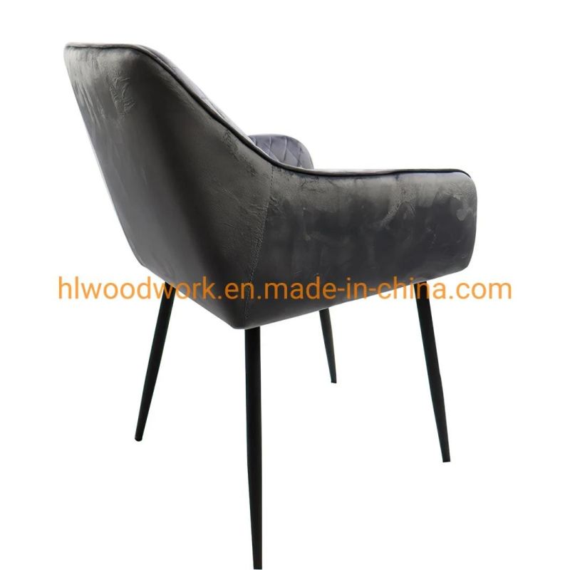 High Quality Dining Furniture Home Kitchen Fabric Gray Dining Chairs with Black Legs Metal Hotel Home Restaurant Living Room Meeting Room Furniture Dining Chair