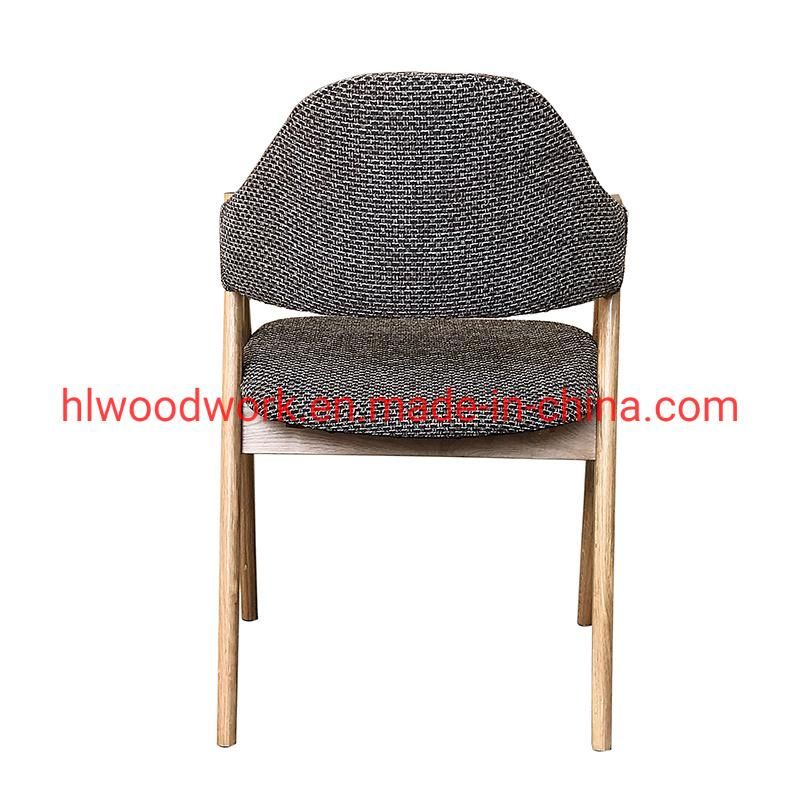 Living Room Furniture Oak Wood Tai Chair Oak Wood Frame Natural Color Brown Fabric Cushion and Back Dining Chair Coffee Shop Chair