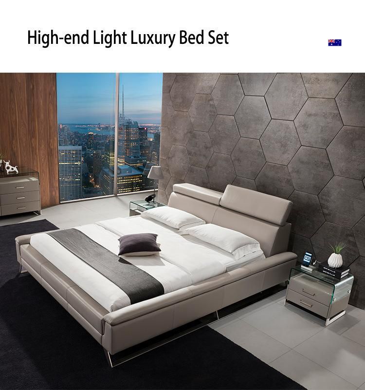 Modern Wholesale Home Bedroom Furniture Set King Size Bed with Stainless Steel Legs and Adjustable Headboard Gc1715