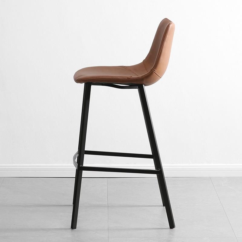 New Design Home Furniture Bar Stool High Chair PU Leather Modern Metal Leg Kitchen Bar Chair with Footrest