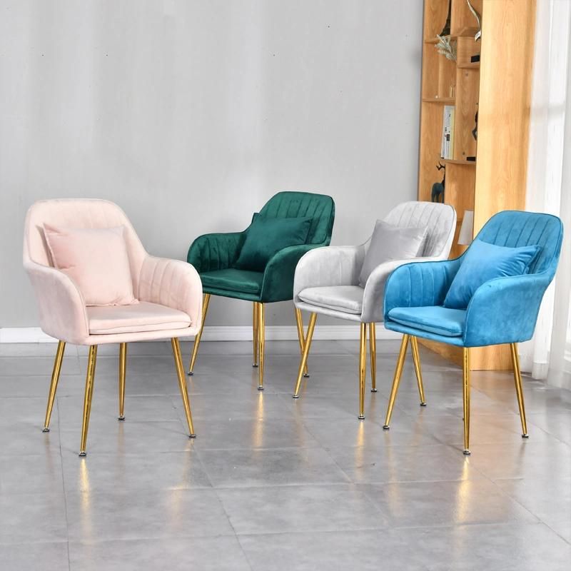 High Quality Cushion Chairs Nail Cafe Lounge Stools Dress Chair Creative Rose Gold Iron Leg Dining Chair