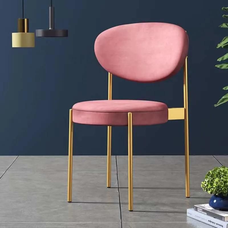 Modern Velvet Fabric Upholstered Metal Gold Leg Dining Chair Ottoman Chairs