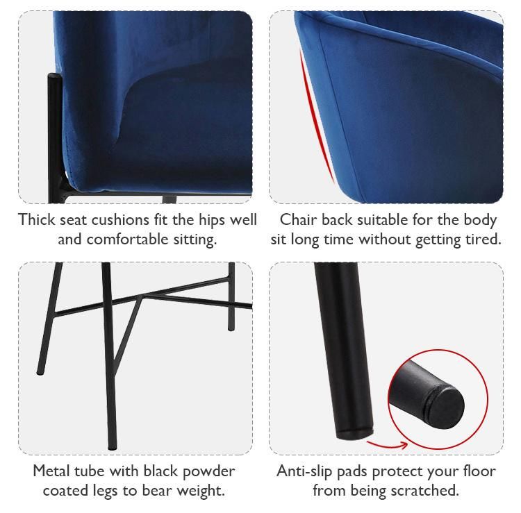 High Quality Simple Home Furniture Armchair Metal Leg Velvet Fabric Dining Chair