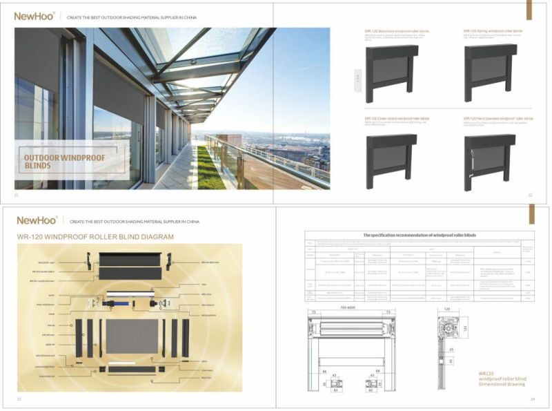 Outdoor Windproof Fabric Roller Blinds- Motorized/ Spring/ Chain Control/ Hand Operated Windproof Roller Blinds / Electric Windproof Roller Blinds /Remote