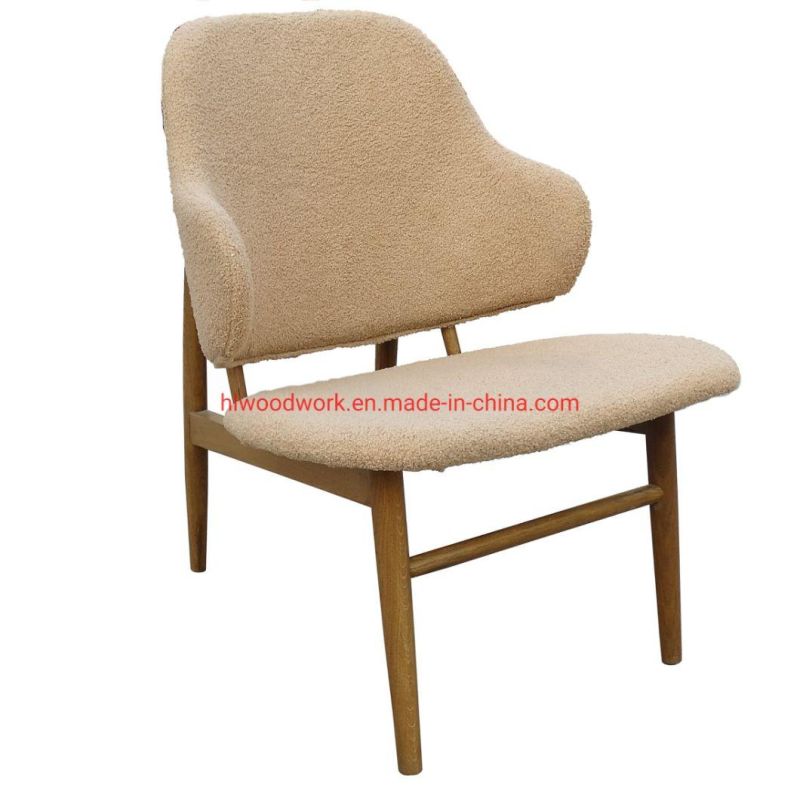 Magnate Chair Beige Teddy Velvet Oak Wood Frame Brown Dining Chair Wooden Chair Lounge Sofa Coffee Shope Arm Chair Living Room Sofa