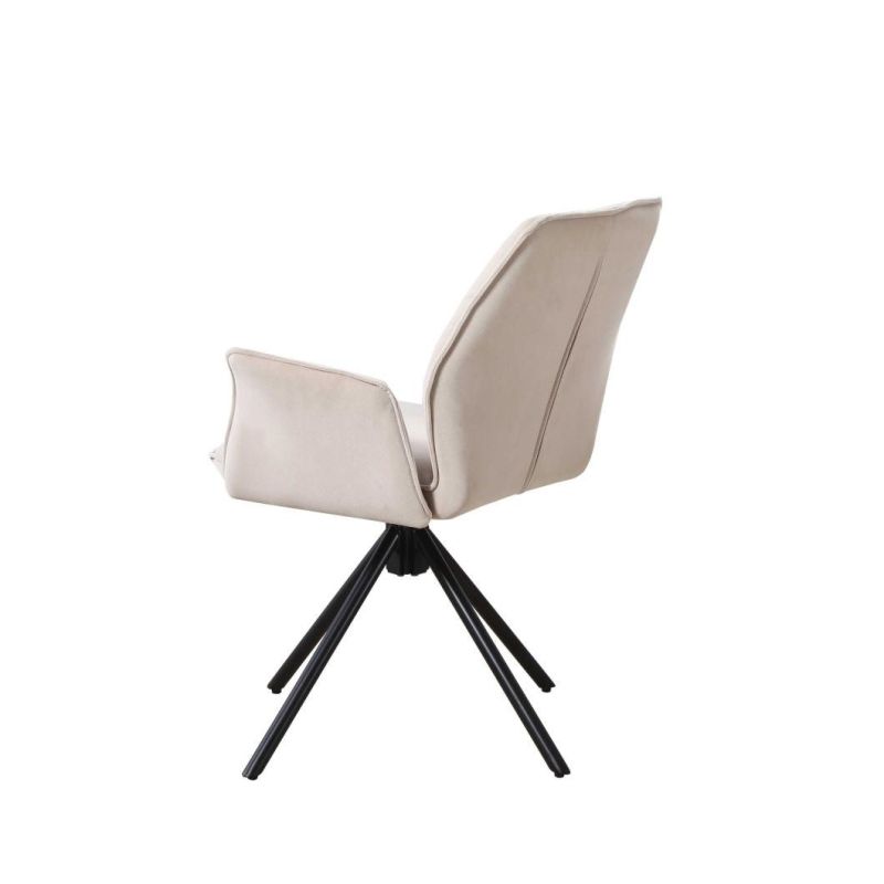 2021 Factory Direct Supply New Model Nice Beige Velvet Fabric Dining Chair with Black Powder Coating Legs