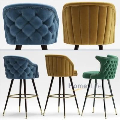 Modern Restaurant Furniture Luxury Bar Stool Golden Metal Frame Fabric Dining Bar Chair