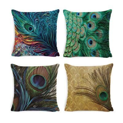 Fashion Feather Printing Design Soft Cushion 100% Cotton Linen Fabric Chair Cushion Pillow Case Daily Use Cushion Cover