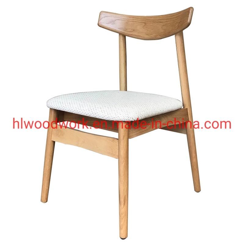 Dining Chair Oak Wood Frame Natural Color Fabric Cushion White Color K Style Wooden Chair Office Chair