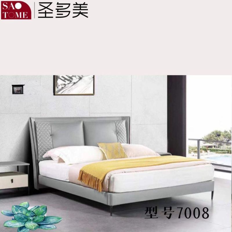 Modern Hotel Green Leather Bedroom Furniture Double Queen Bed