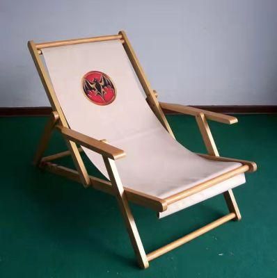 Factory Directly Custom Logo Printing Outdoor Wood Adjustable Foldable Beach Chair