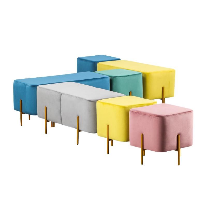 Modern Indoor Living Room Furniture Stacking Patchwork Ottomans Woven Pouf Velvet Ottoman Kids Stool