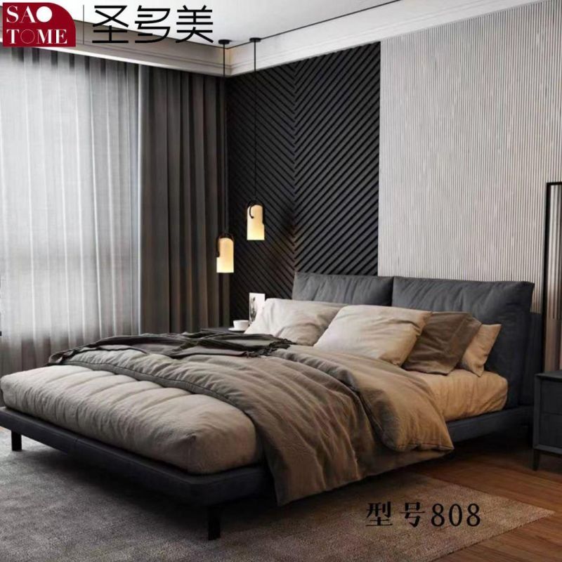 Modern Bedroom Furniture Light Grey with Houndstooth Double Queen Bed