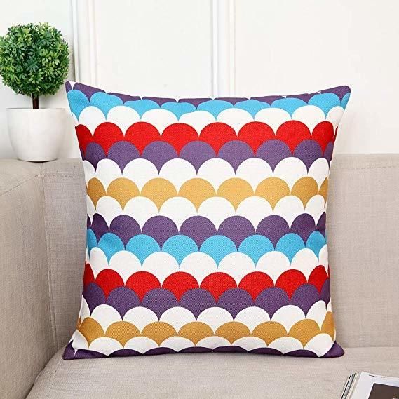 Gemetrical Check Design Color Printing Throw Cushion on Sofa