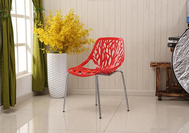 Nordic Restaurant Supermaket Hotel Metal Leg Plastic Meeting Room Chair Hollow Back Stacking Leisure Dining Chair