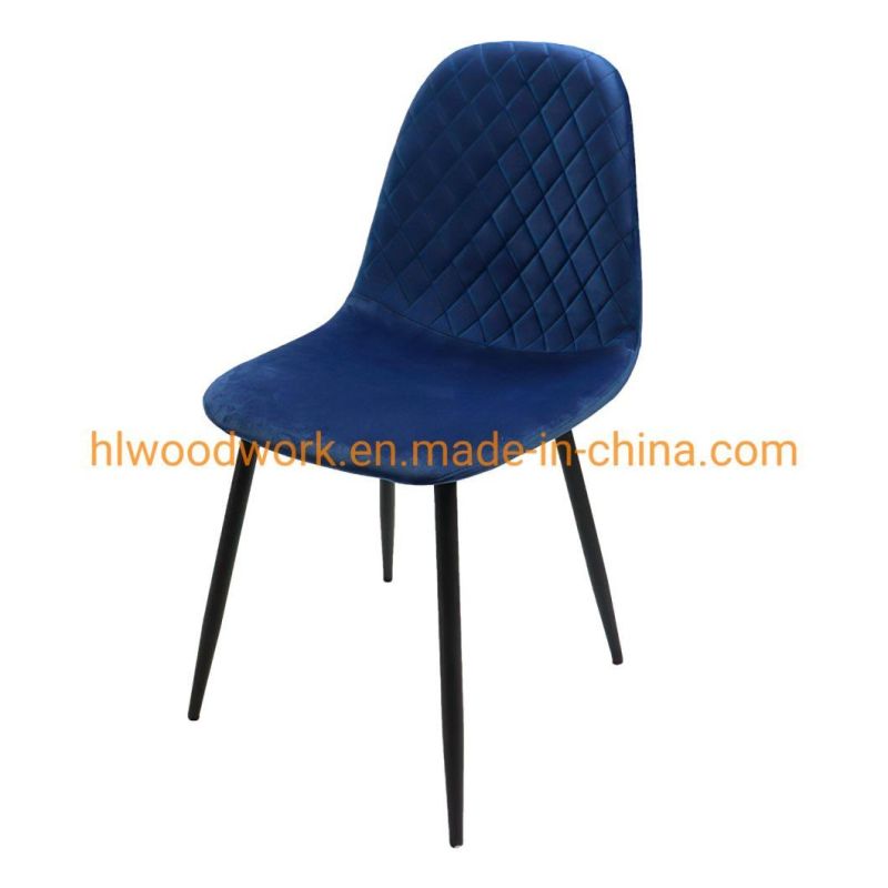 High Quality Chaise Salon De Beaute Modern Luxury Restaurant Banquet High Back Silver Stainless Steel Leg Velvet/Leather Dining Armless Chair Blue