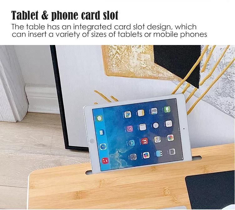 Wholesale Portable Bamboo Laptop Stand Wooden Lap Tray Bed Sofa Desk with Soft Pillow Cushion Computer Desk with Phone Slot Pad Slot