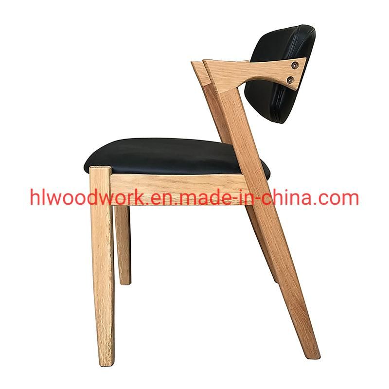 Office Furniture Oak Wood Z Chair Oak Wood Frame Natural Color Black PU Fabric Cushion and Back Dining