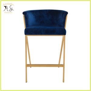 Light Luxury Dark Navy Fabric Upholstery Metal Restaurant Dining Bar Stool