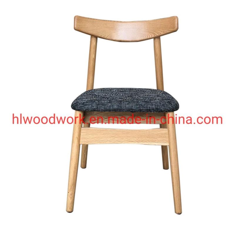 Dining Chair Oak Wood Frame Natural Color Fabric Cushion Grey Color K Style Wooden Chair Furniture Restaurant Furniture Hotel Furniture