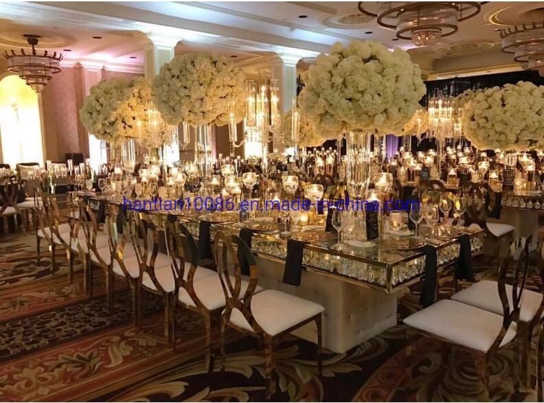 Gold Stainless Steel Dining Table and Chair for Banquet Wedding Event