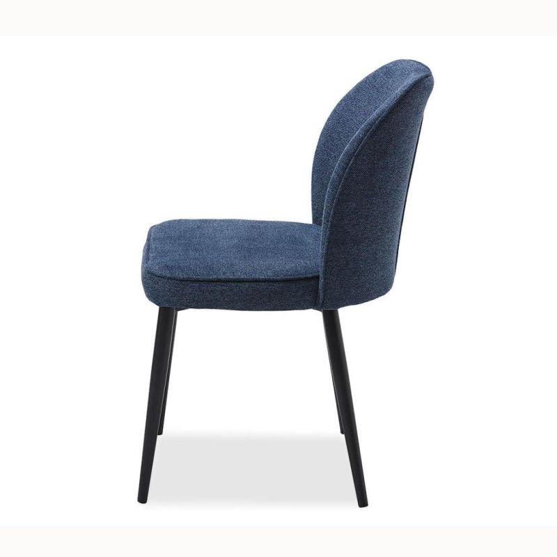 Hot Sale Dining Room Chair Blue Fabric Dining Chair with Black Metal Legs