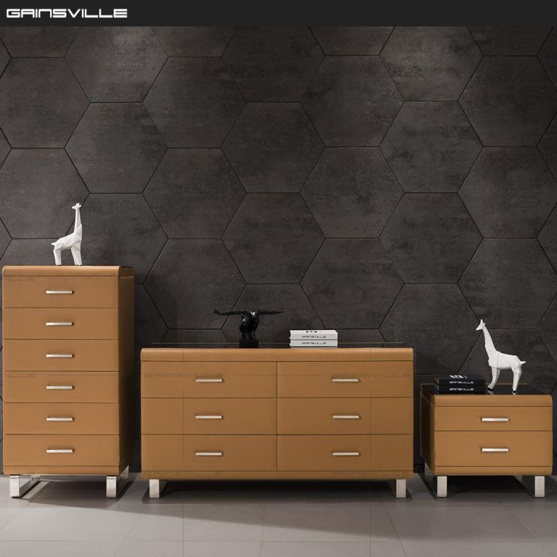 6 Drawers Casegoods Bedroom Furniture Set Factory Wholesale Price Imitated Leather/Fabric Upholstered Wood Leg Tallboy