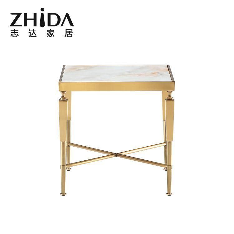 Golden Leg Square Side Coffee Table Metal Frame Marble Top Luxury Decorative Accent Living Room Home Furniture Tea End Table