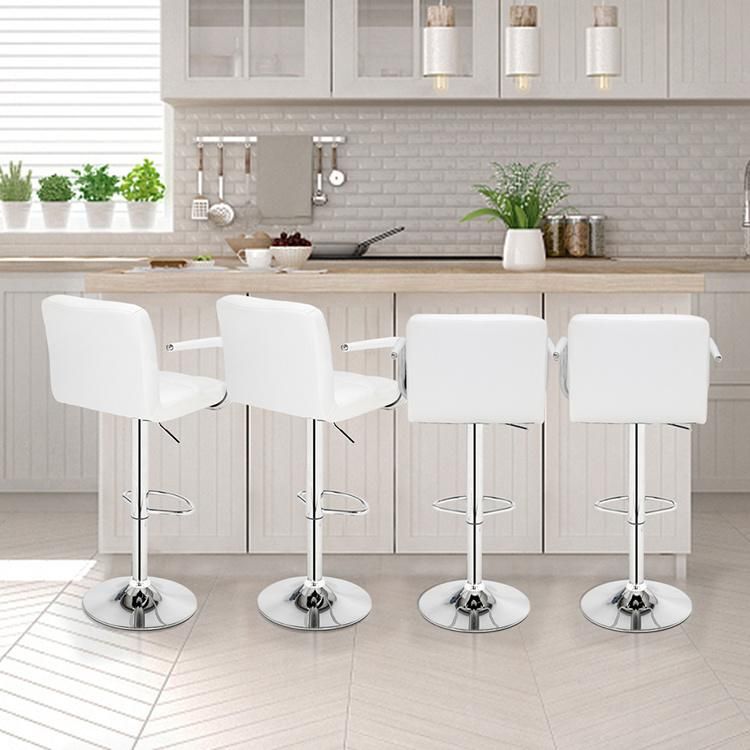 Adjustable Height Swievl PU Leather Chromed Restaurant Kitchen Barstool High Bar Chair Barstool for Reception Counter