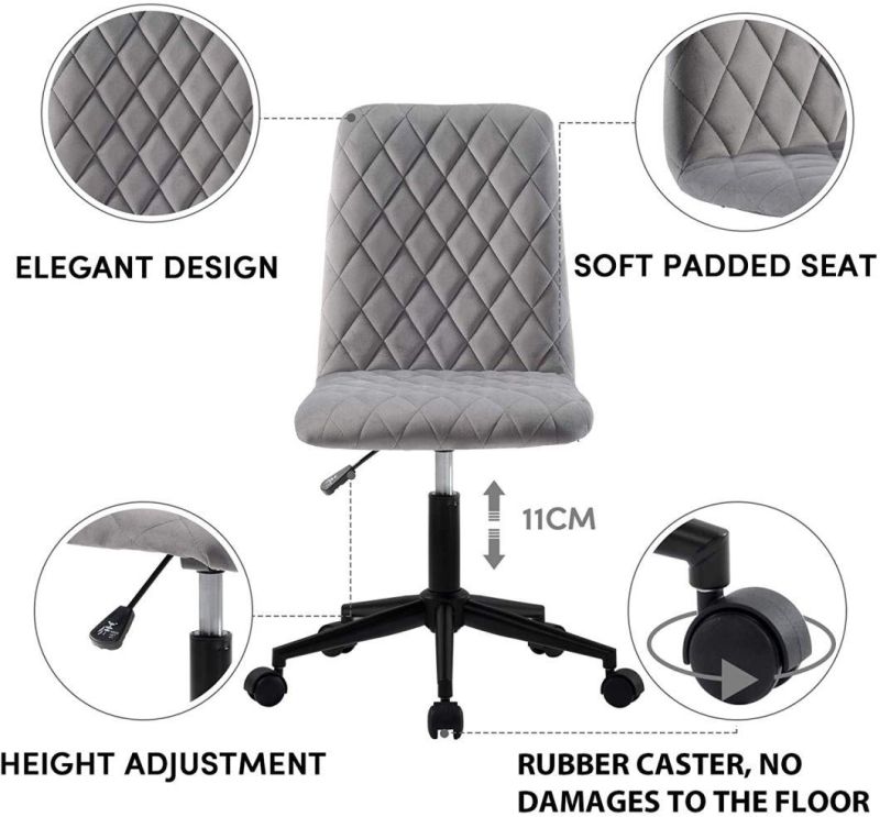 Velvet Fabric Swivel Adjustable Height Office Chair for Home Use