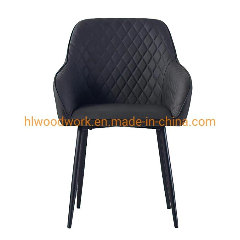 High Quality Dining Furniture Home Kitchen Fabric Gray Dining Chairs with Black Legs Metal Hotel Home Restaurant Living Room Meeting Room Furniture Dining Chair