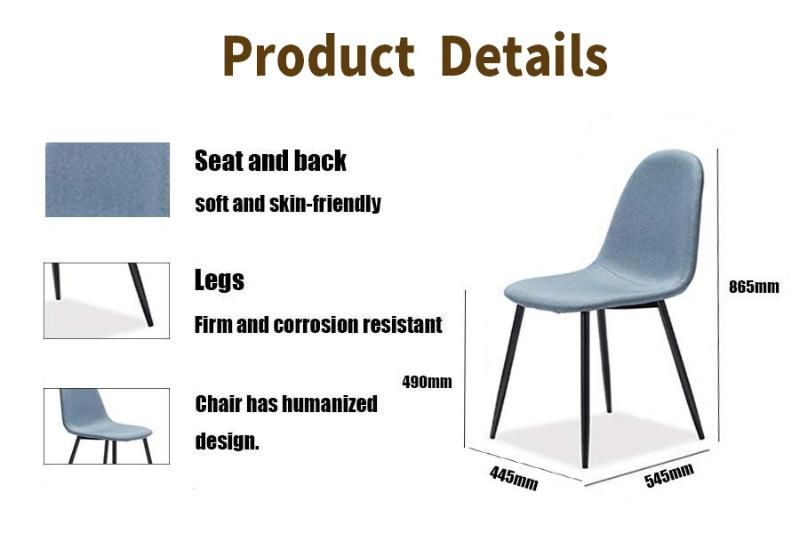 Modern Factory Price Colorful General Home Dining Room Coffee Furniture Metal Legs Fabric Seat Dining Chair