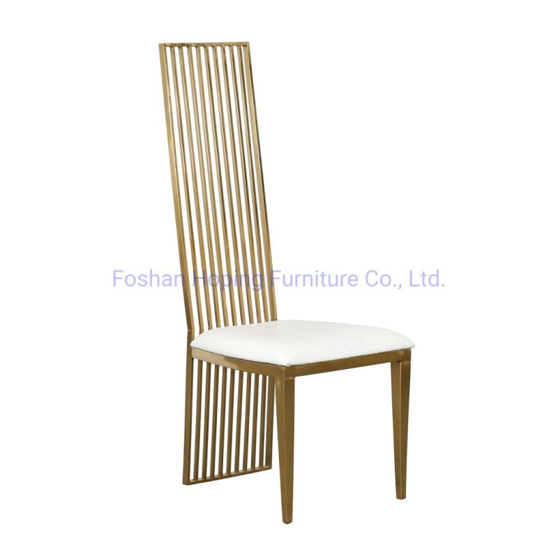 Outdoor Wedding Event Party Furniture High Square Design Feel Back Stainless Steel Leather Hotel Wedding Dining Chair