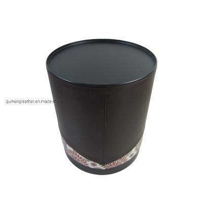 Paper Wastebasket Without Lid PU Leather Round Decorative Trash Bin