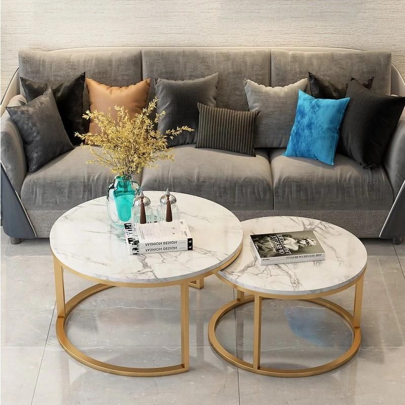 Modern Home Living Room Furniture Side Table Metal Frame Marble Coffee Table Set