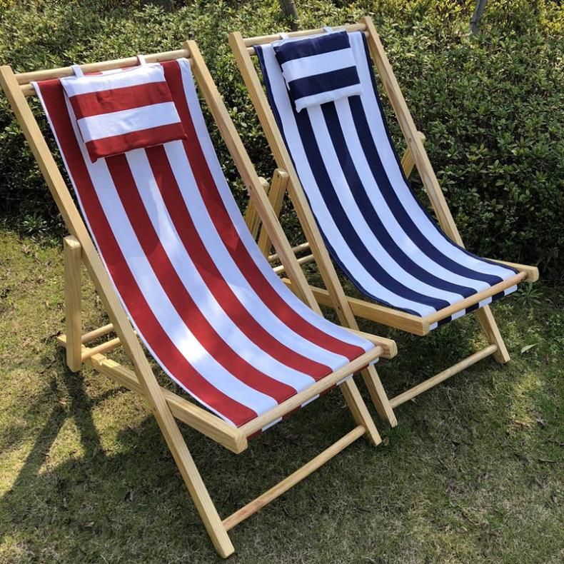 HiFi Wholesale Portable Folding Wood Beach Lounge Chair Stripes Outdoor Beach Folding Chair