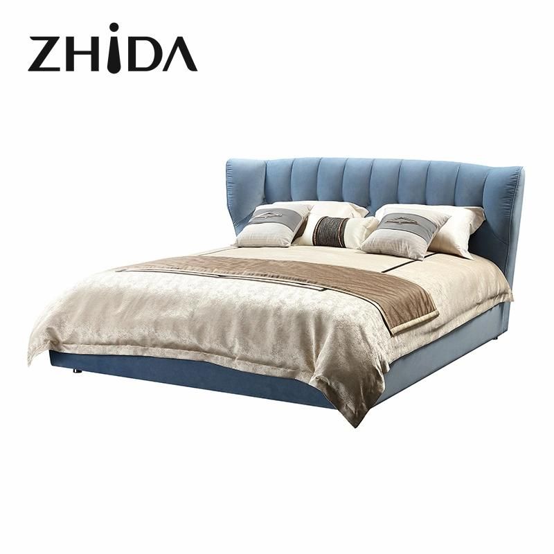 Zhida Free Sample Wholesale Modern Furniture Fabric Bedroom King Queen Double Bed Frame Wood Bed