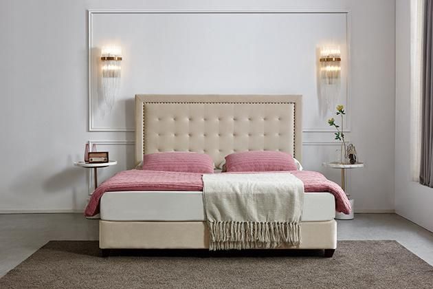 Modern Bedroom Furniture Double Bed Fabric Headboard Wooden Beds