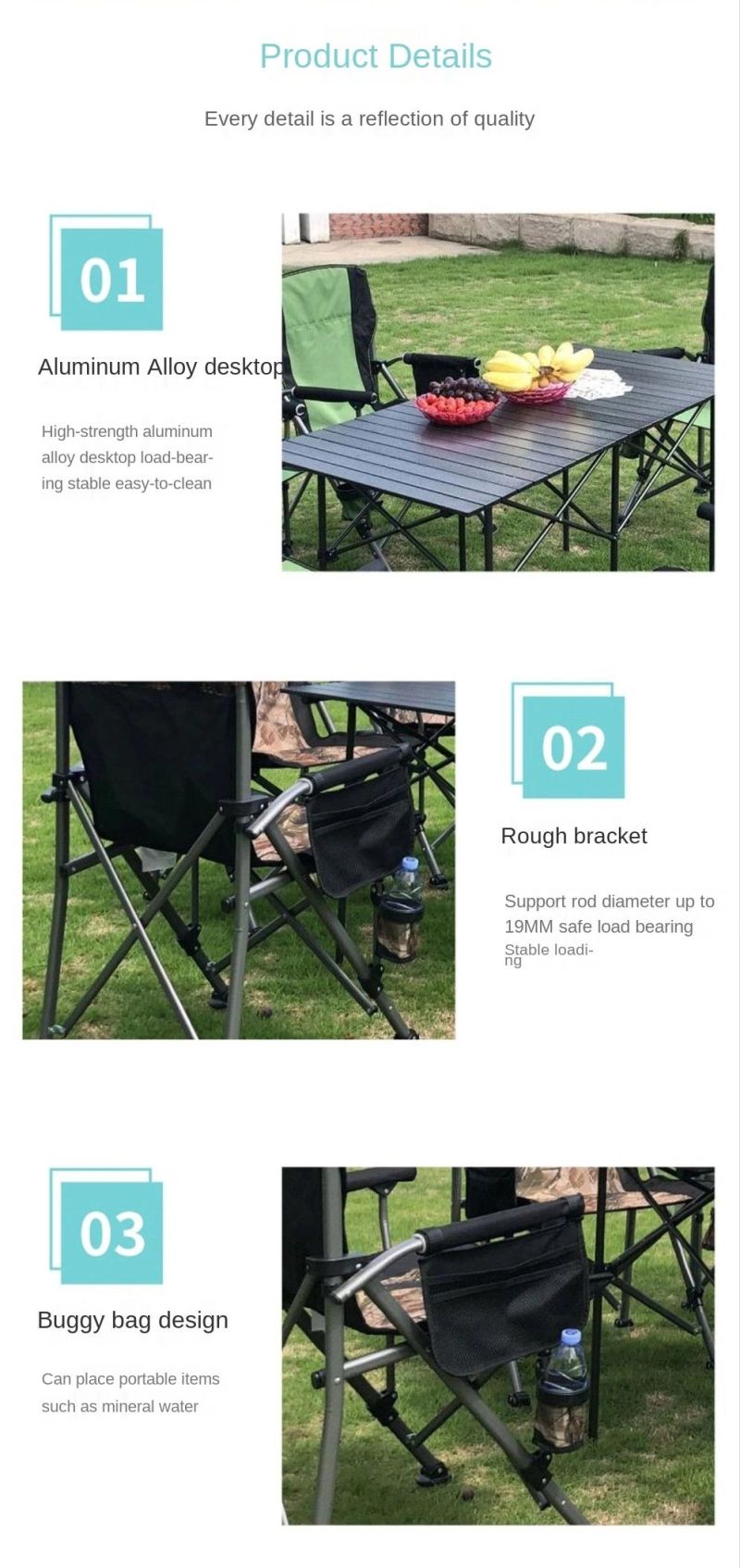 One Table Six Chairs Outdoor Portable Folding Table Beach Chair Leisure Seat Outdoor Camping Lounge Chair Seven Piece Set